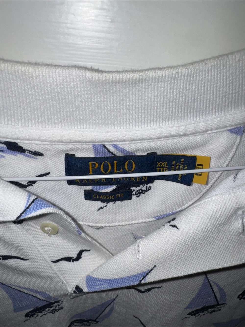 Ralph Lauren White Polo with Light Blue Sailboat Print XXL